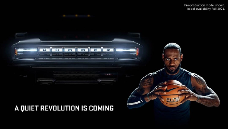 Electric Hummer print ad with Lebron James